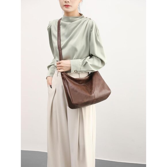 Hobo Bags for Women Foldable Vegan Leather Shoulder Handbag Slouchy Tote Crossbo - Picture 8 of 9